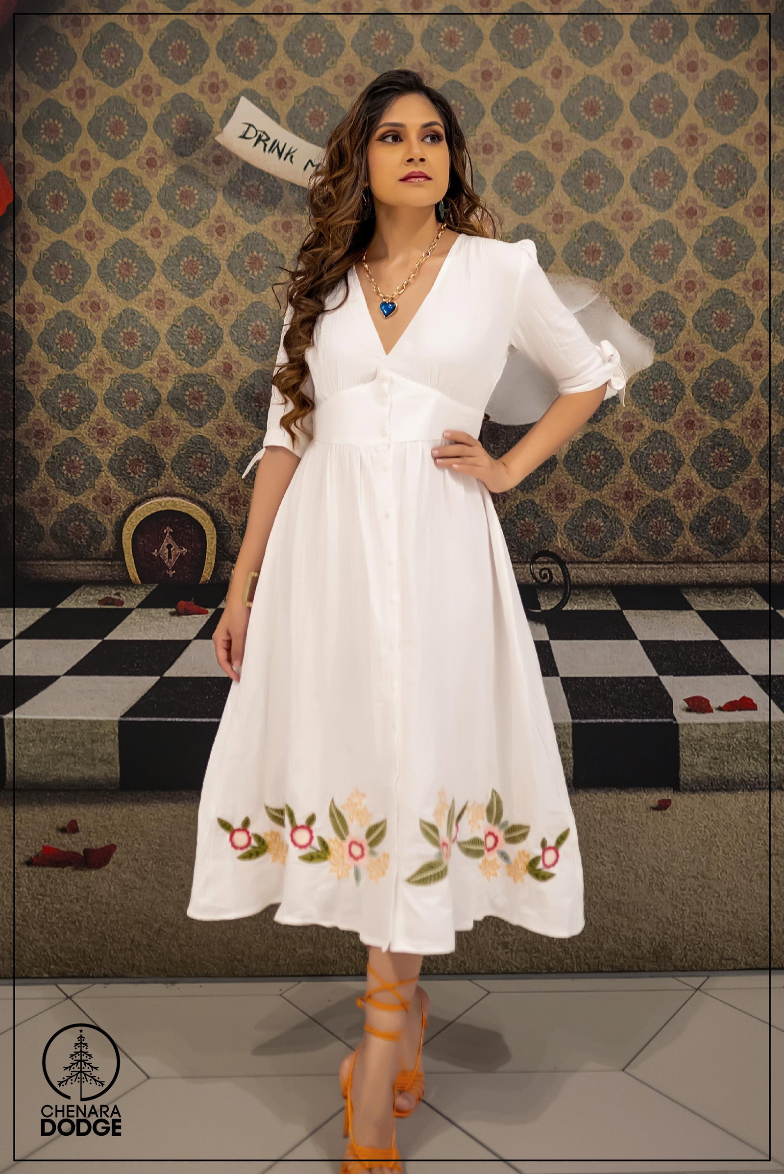 EMBROIDERED WOOL MIDI DRESS